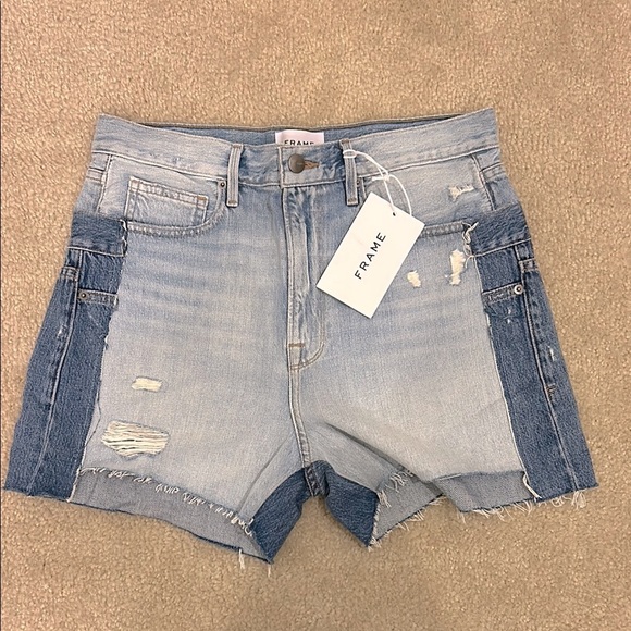 NWT FRAME Meadow Combo Layered Shorts Two Tone Color Block Size 28 - Picture 2 of 8